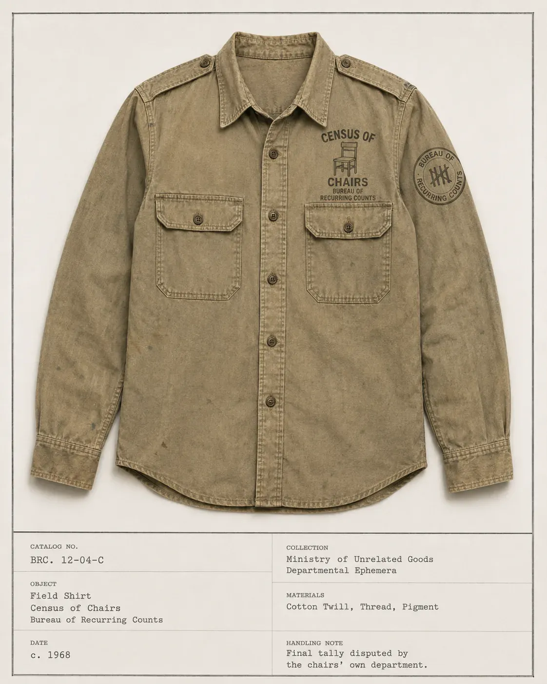 Issued Garment 019-C: Census of Chairs