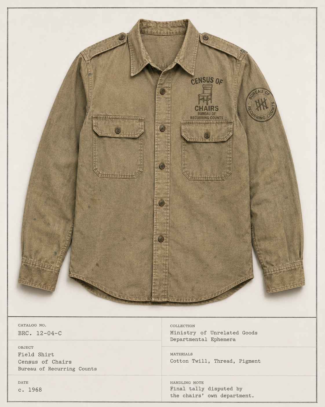 Issued Garment 019-C: Census of Chairs